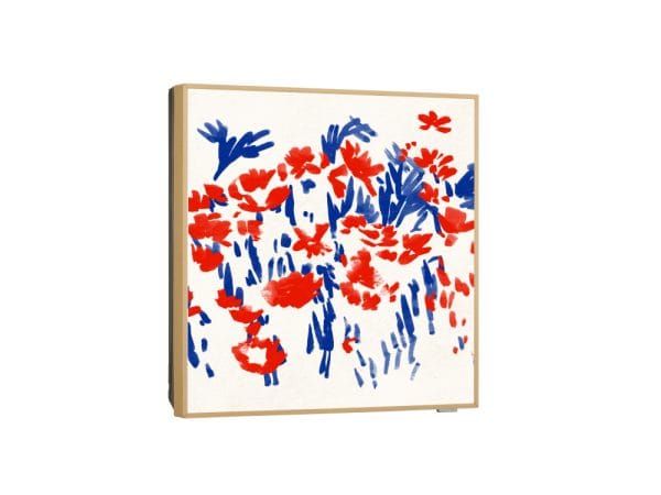 Abstracte rode en blauwe bloemen schilderij