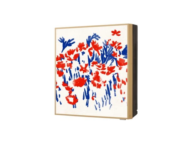 Abstracte bloemen, rode en blauwe verfstreken