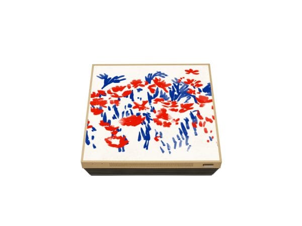Abstracte rode en blauwe bloemen op canvas