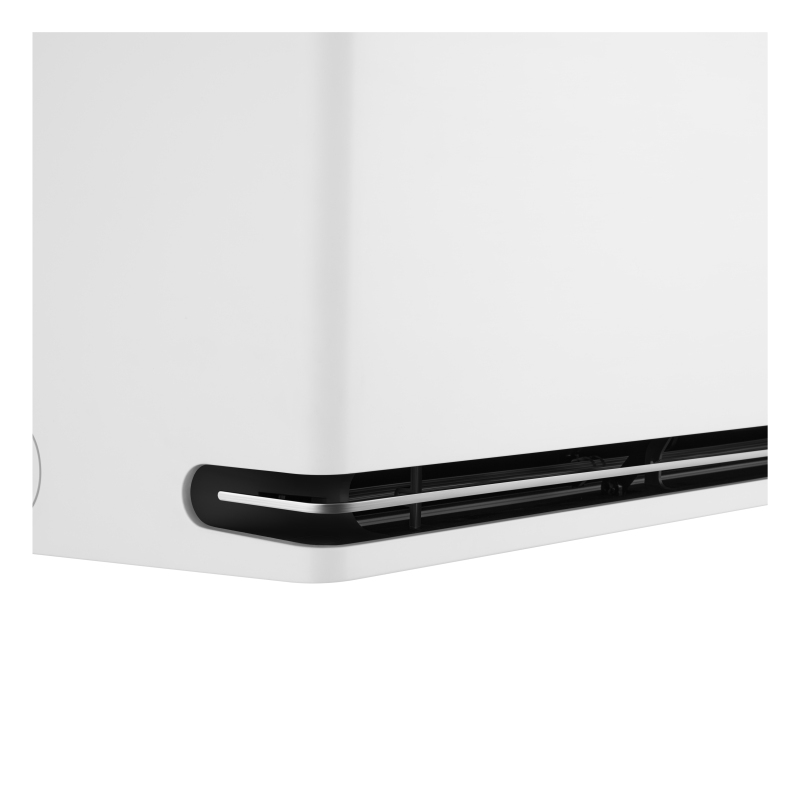 Witte luchtbehandelingsunit muur gemonteerd met ventilatierooster